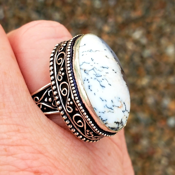 New Dendritic Opal 925 Silver Ring. - Picture 3 of 12